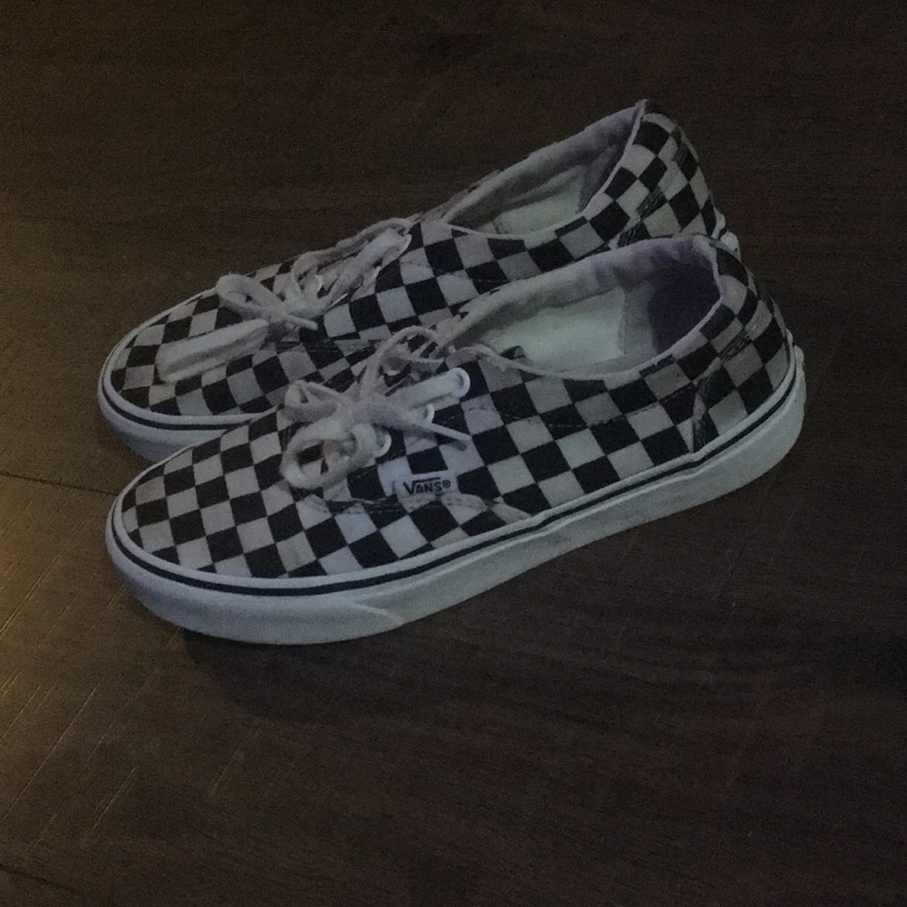 White and black checkered vans